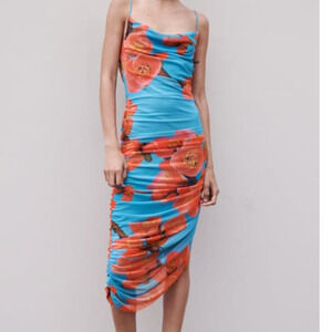 ZARA PRINTED TULLE HALTER DRESS